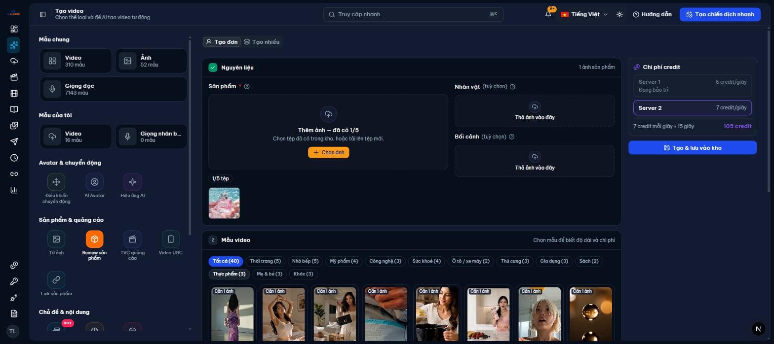 Bước Nguyên liệu với ảnh sản phẩm, nhân vật và bối cảnh