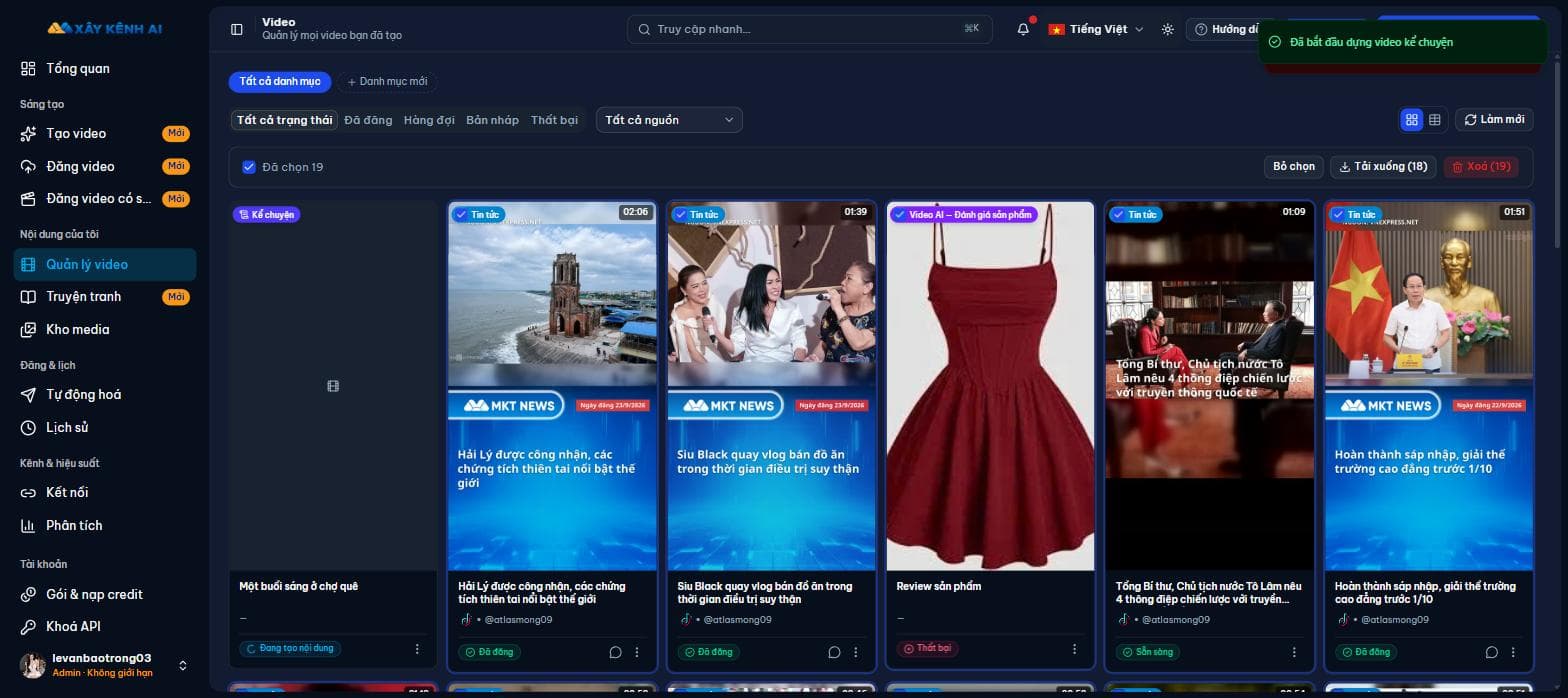 Chọn nhiều video để tải xuống hoặc xoá hàng loạt